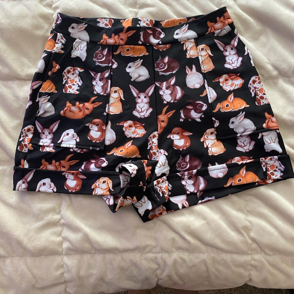 Blackmilk Black and Orange Bunny Print High Waist Shorts